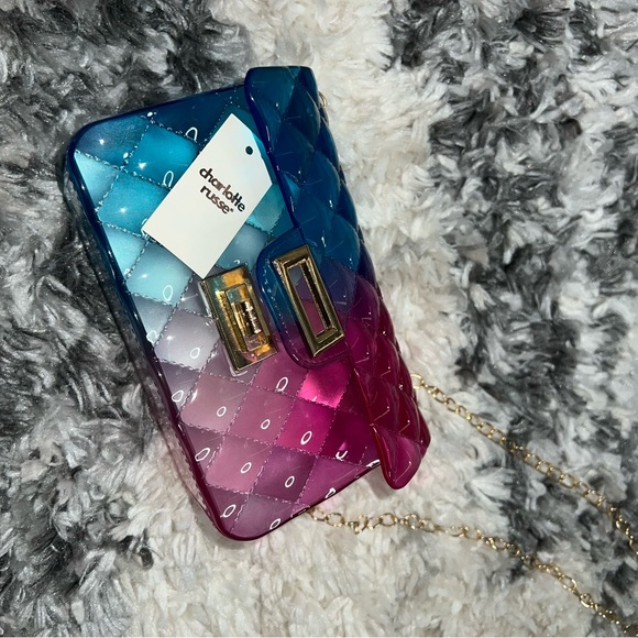 Charlotte Russe Jelly Transparent Blue Pink Crossbody Purse - Picture 3 of 6